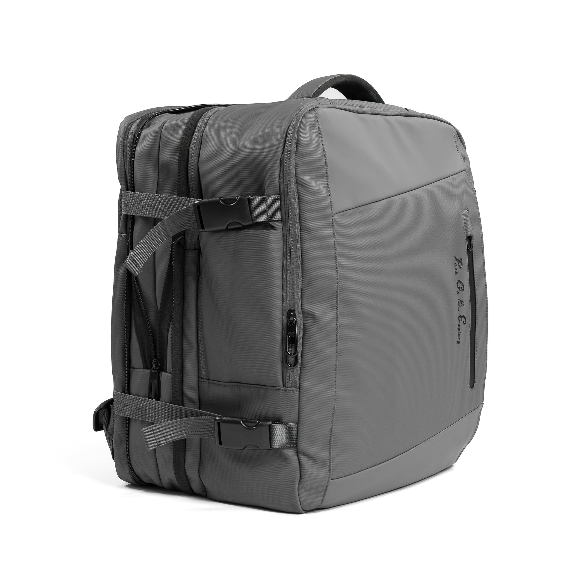 Pack Go and Explore Backpack Gray expanded side view