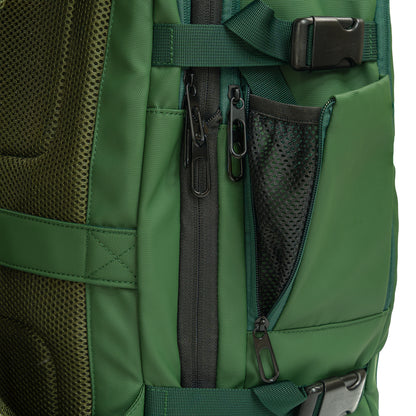 Pack Go and Explore Green Backpack water bottle pocket view