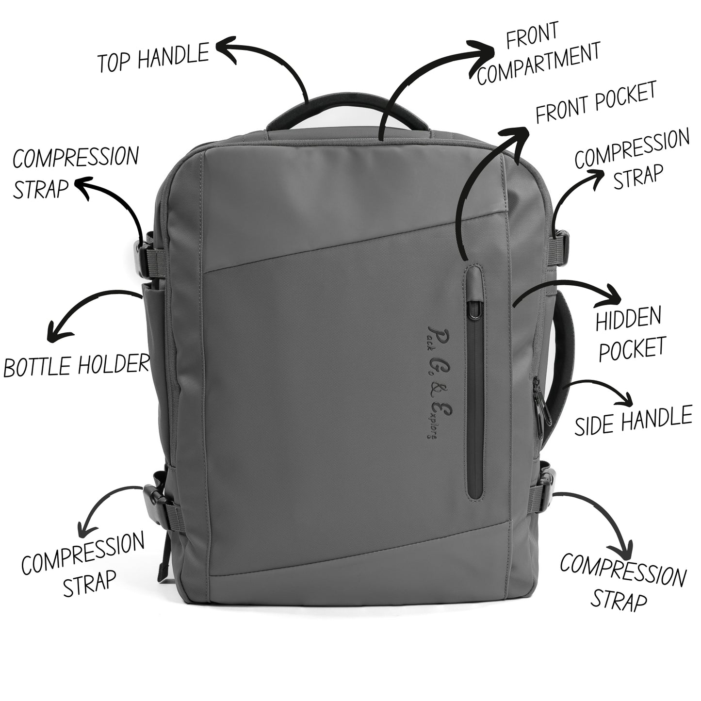 Pack Go and Explore Backpack Gray front features description