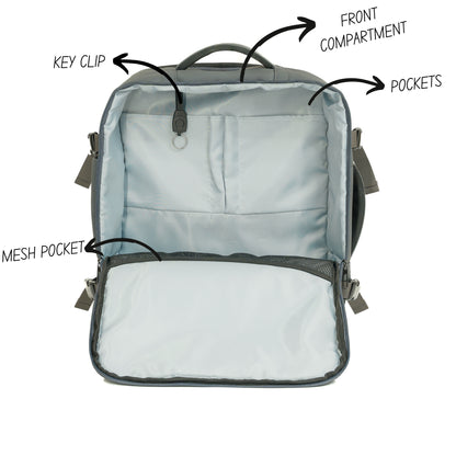 Pack Go and Explore Backpack Gray front compartment features description