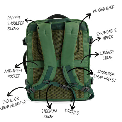 Pack Go and Explore Green Backpack back view description