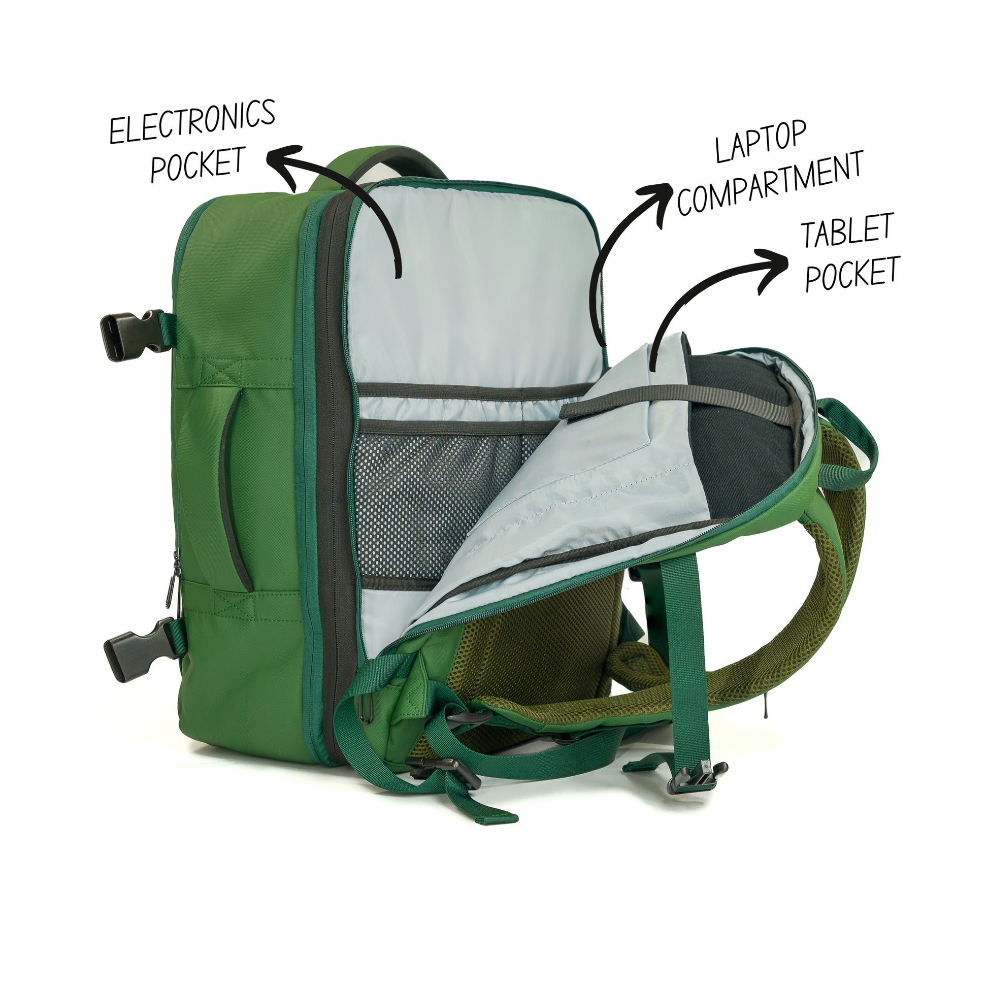 Pack Go and Explore Green Backpack laptop compartment description